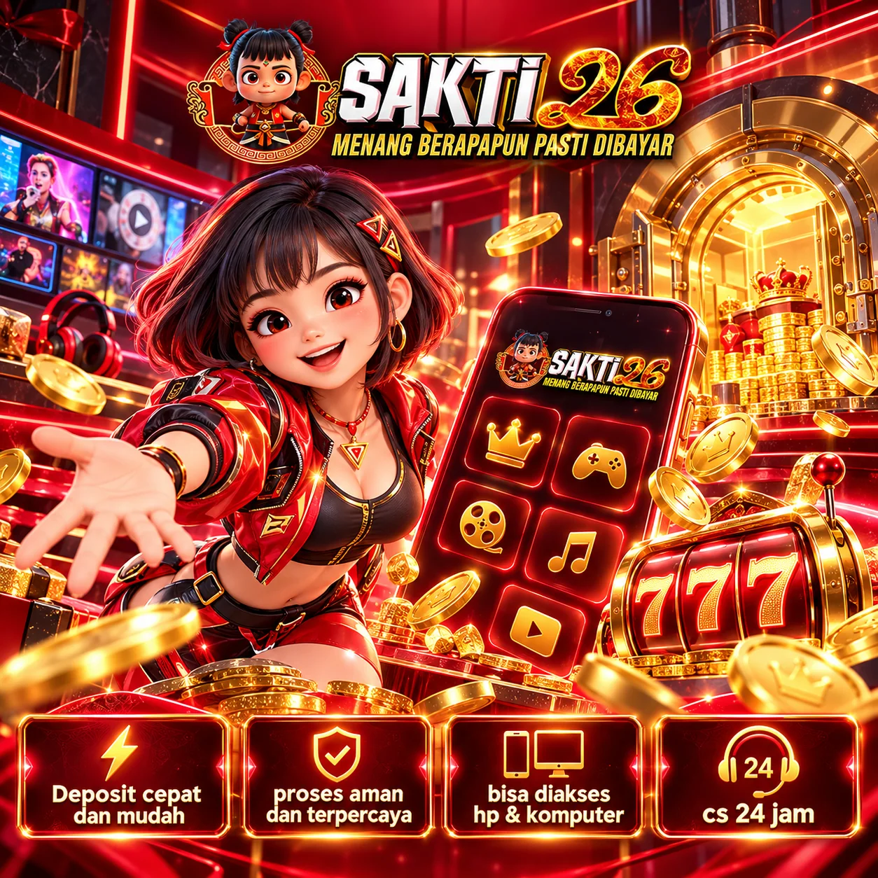 Banner SAKTI26 SPACE rasio persegi, ilustrasi hiburan game digital